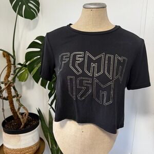 Chloe & Katie Feminism Graphic Crop Top Womens Medium Black Short Sleeve Tee